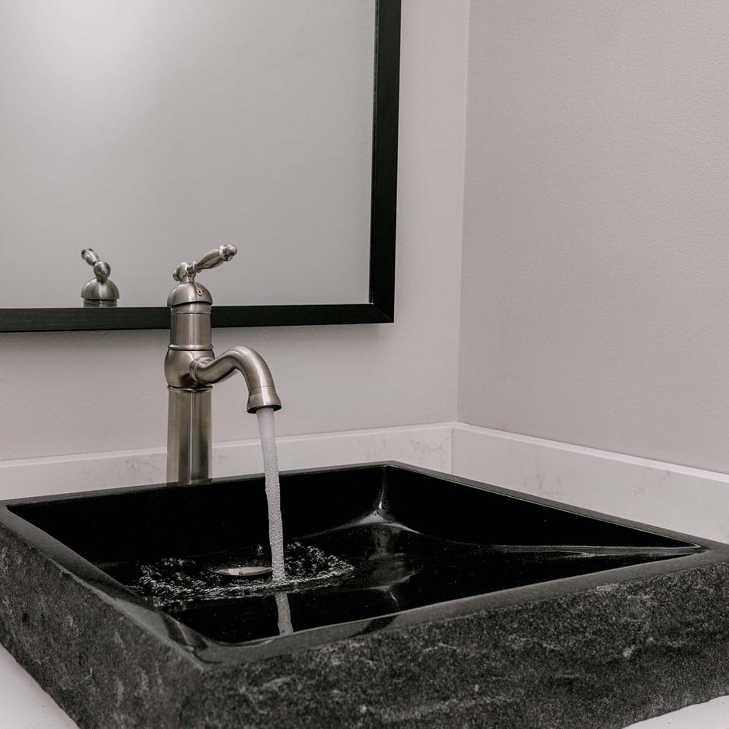Miseno MVS-NOSV-ANSQ 18" Rectangular Granite Vessel Bathroom Sink and Drain Assembly - Black/Matte Black