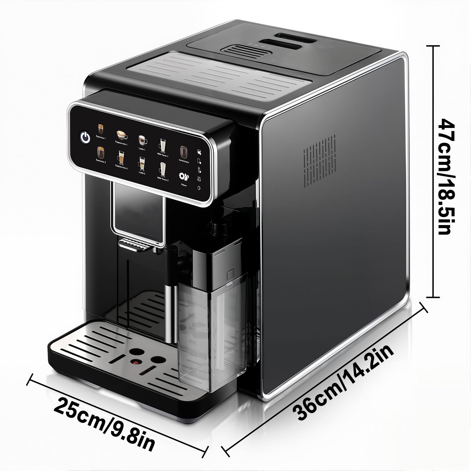 Máquina De Café Espresso Con Bomba De 15 Bares Y Espumador De Leche Con | Cafetera Espresso Automática Con Molinillo De Granos Calentamiento De 1350W Depósito De Leche Sistema De Limpieza(A)