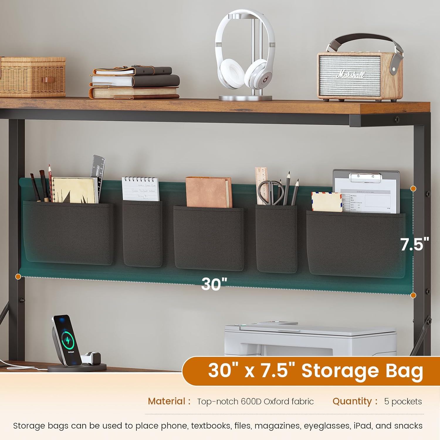 Multifunctional storage bag with dimensions and pockets