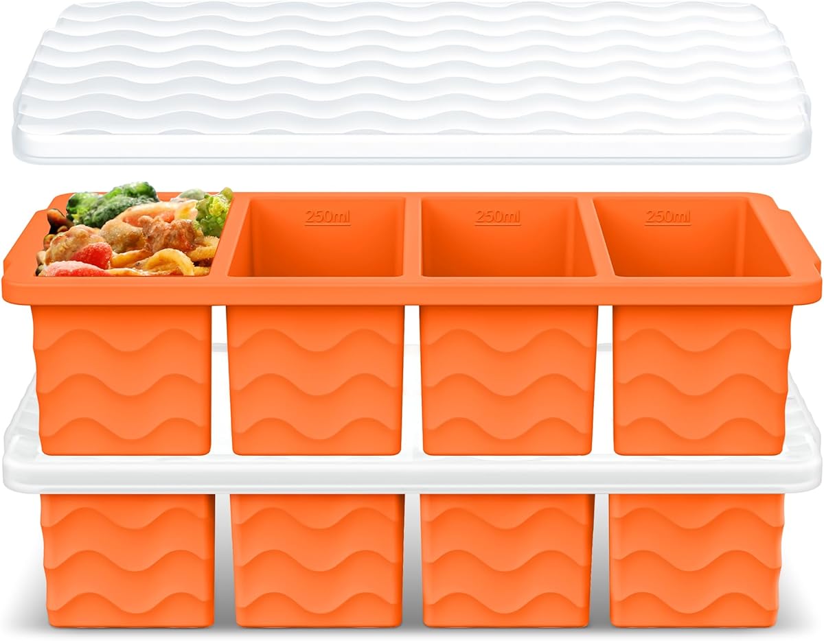 Silicone Freezer Tray for Soup with Lid – 1-Cup Soup Container Style Ice Cube Trays for Freezer, Meal Prep & Food Storage, Freeze 250mL/125mL Portions – 2 Pack