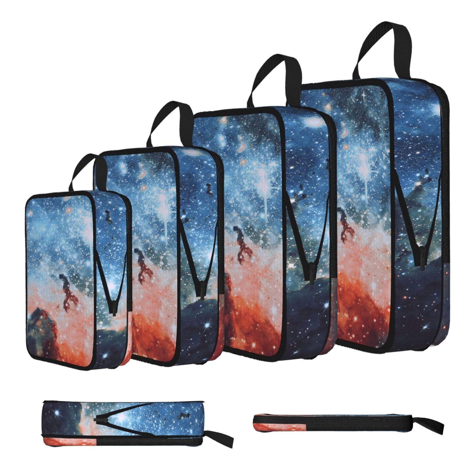 Galaxy Space Print 4 Set Compression Packing Cubes For Suitcases,Expandable Storage Bags Organizers