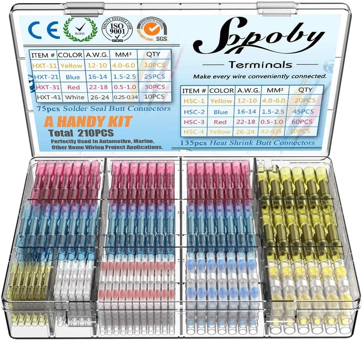FGen 210pcs Heat Shrinkable Terminals, Crimp Wire Connectors, Waterproof Insulated