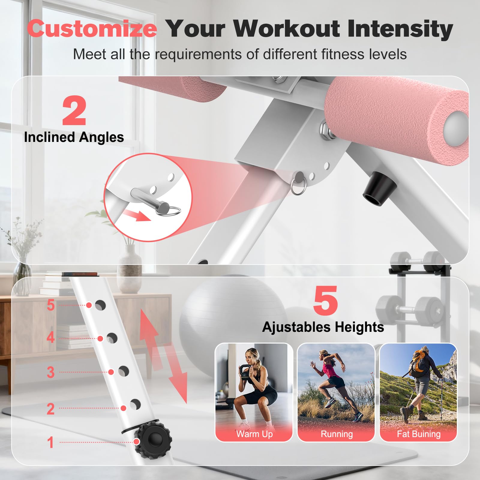 RELIFE REBUILD YOUR LIFE Máquina de entrenamiento abdominal AB plegable para entrenamiento de fuerza, entrenador de abdominales para gimnasio en casa 180kg (Rosa)
