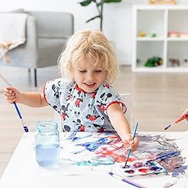 Bumkins Disney Short Sleeve Smock, Toddler Reusable Waterproof Bib for Girls and Boys 3-7 Years, Junior Childrens, Kids Paint Apron, Arts, Crafts and Play with Pocket, Soft Fabric, Mickey Mouse