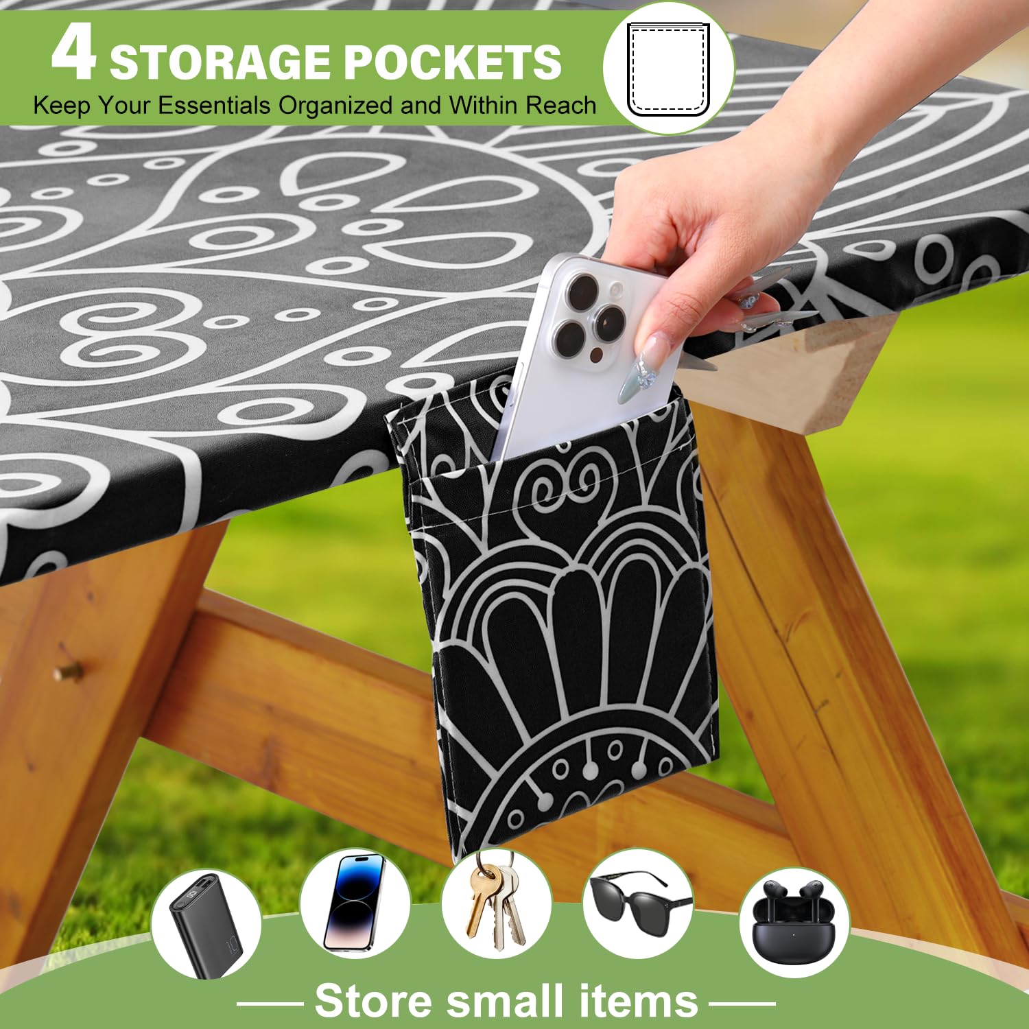 Picknick-Tischdecke Mit Sitzbank-Abdeckungen – 3-teilig, Wasserdicht, 244 X 76 Cm