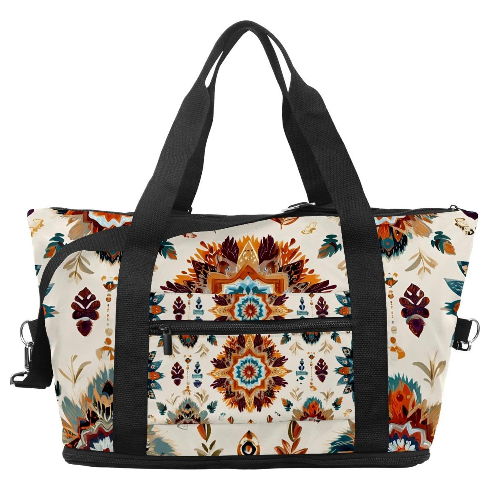 Reisetasche, Retro, ethnisches Boho-Muster, erweiterbar, Wochenende, Übernachtung, wasserdicht, Sport, Fitnessstudio, Krankenhaus-Tasche, Mehrfarbig 4, Eine Größe, Reisetasche