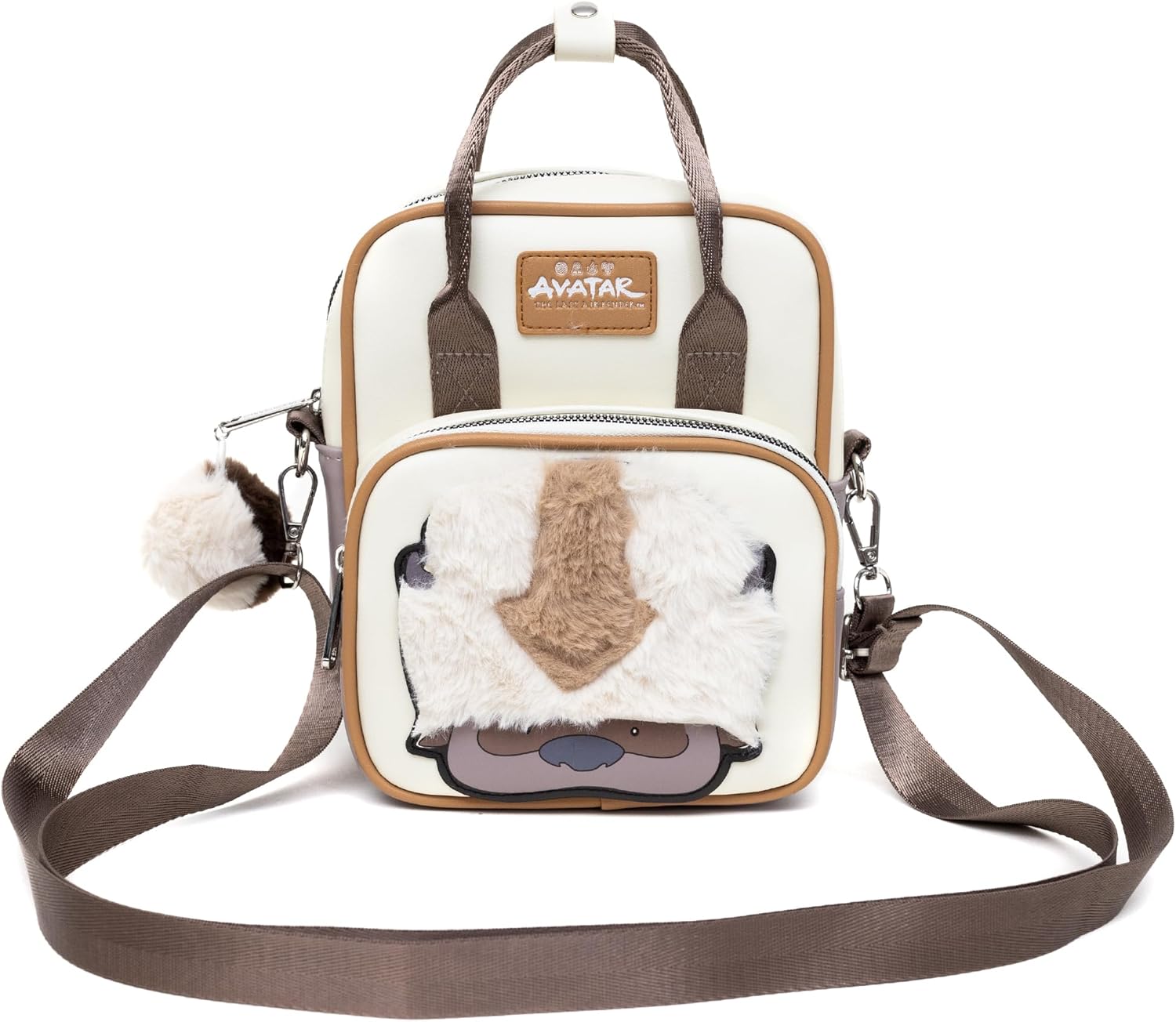 Nickelodeon Vegan Leather Crossbody Backpack for Men and Women with Adjustable Strap, Avatar Appa Furry Face and YIP! YIP! Text Debossed Tan - Image 4