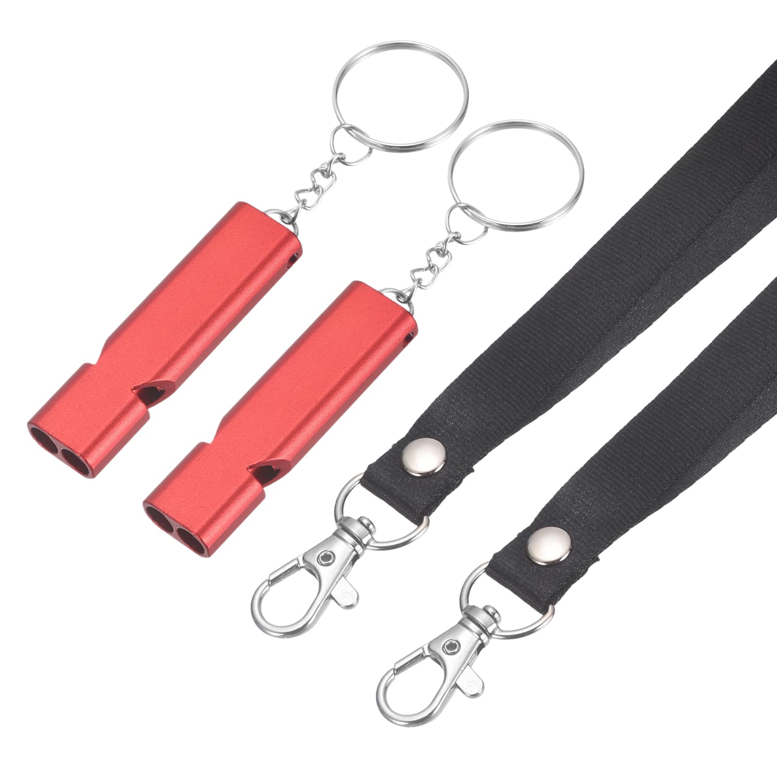 YELARXI Emergency Whistle, Aluminum Survival Whistles with Lanyard and Keychain Loud Safety Rescue Signaling, 2 Pcs & Red- Fitting for (Outdoor Camping/Hiking/Sports Game)