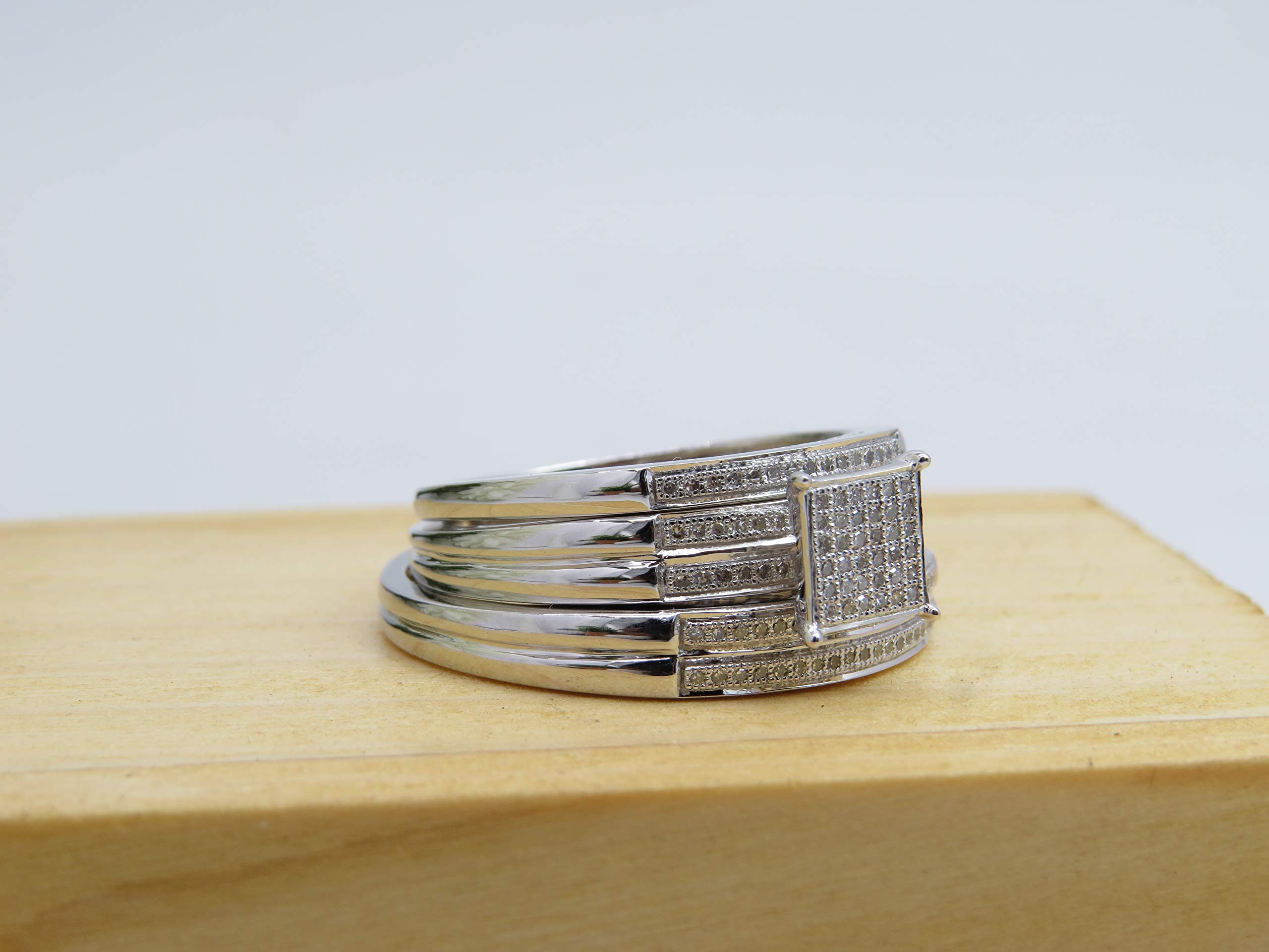 Dazzlingrock Collection - Juego de trio de compromiso de diamante blanco redondo de 0,23 quilates (peso total de quilates) para hombre y mujer, plata de ley de 1/4 quilates.