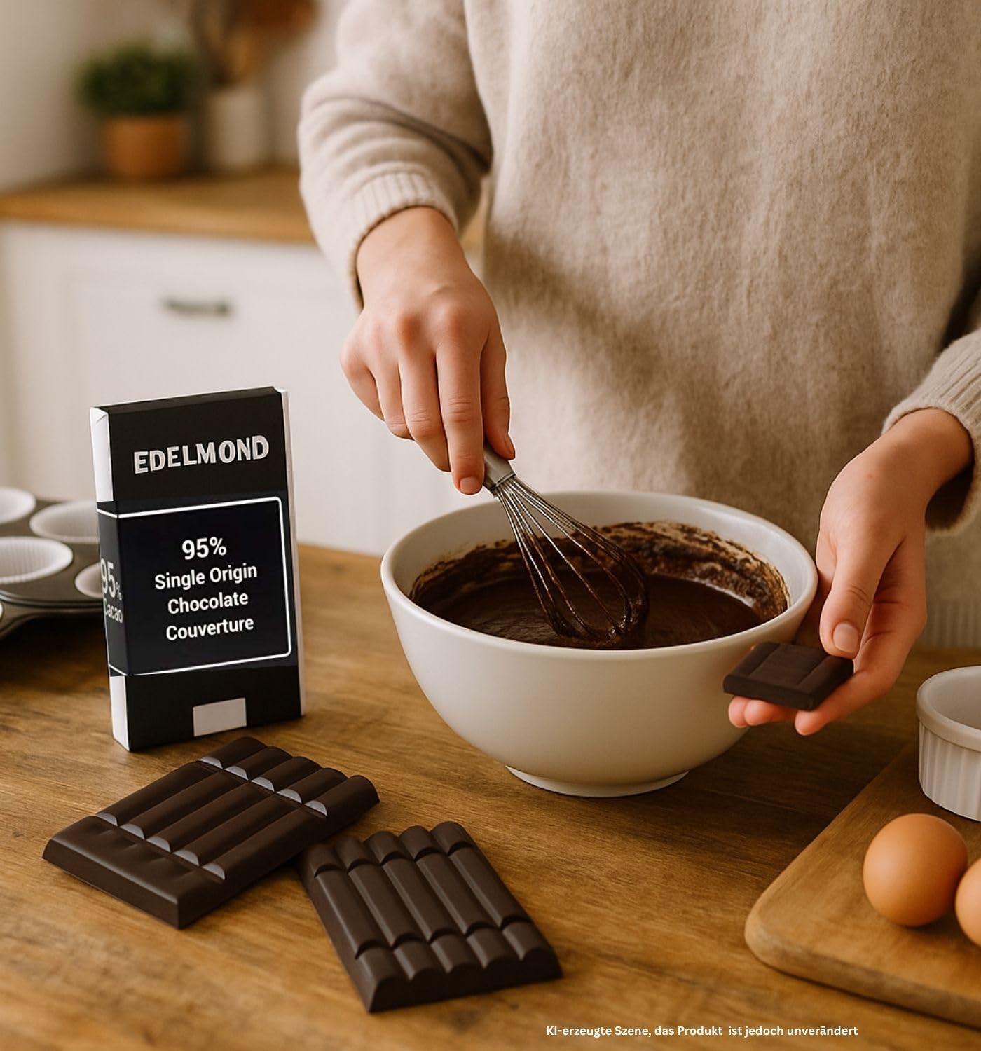 Edelmond Edelbitter Kuvertüre - 95% Hochprozentig in Kakao fürs Gourmet Kochen. Ohne Emulgator ohne Alkalisierung. Vegan Bio - 2x 250g