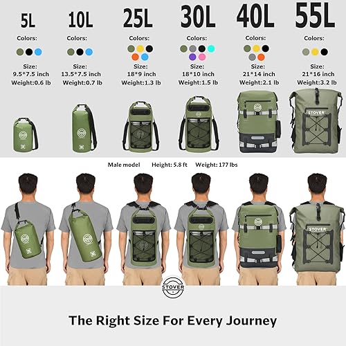 Miniatura 8 de STOVER Bolsa seca impermeable de 51025304055L, mochila enrollable con funda para teléfono, kayak, senderismo, campamento, barco, hombres y mujeres