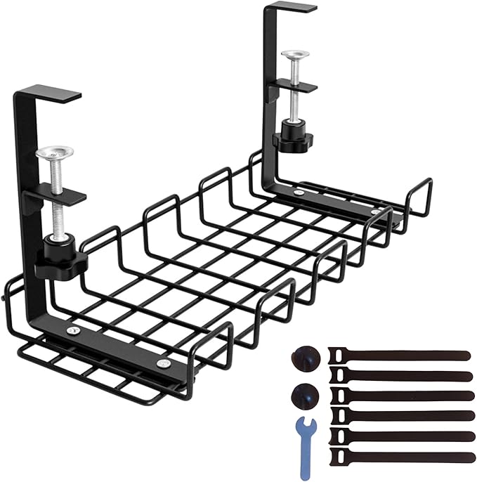 Under Desk Cable Management Tray 1 Pack Cable Desk Organiser, Black