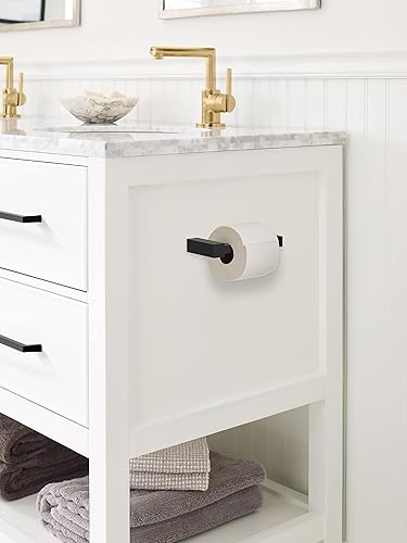 Miniatura 2 de Amerock BH36081MB  Soporte de papel higiénico de poste único negro mate  Soporte de papel higiénico de 5-78 pulg. (149 mm) de longitud  Monumento