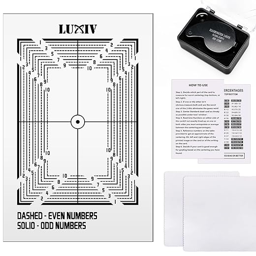 Luxiv Card Grading Centering Tool Kit, Card Center Tool with 30X Magnifying Tool, 2 Pcs Clean Cloth, Centering Guide Card Tools