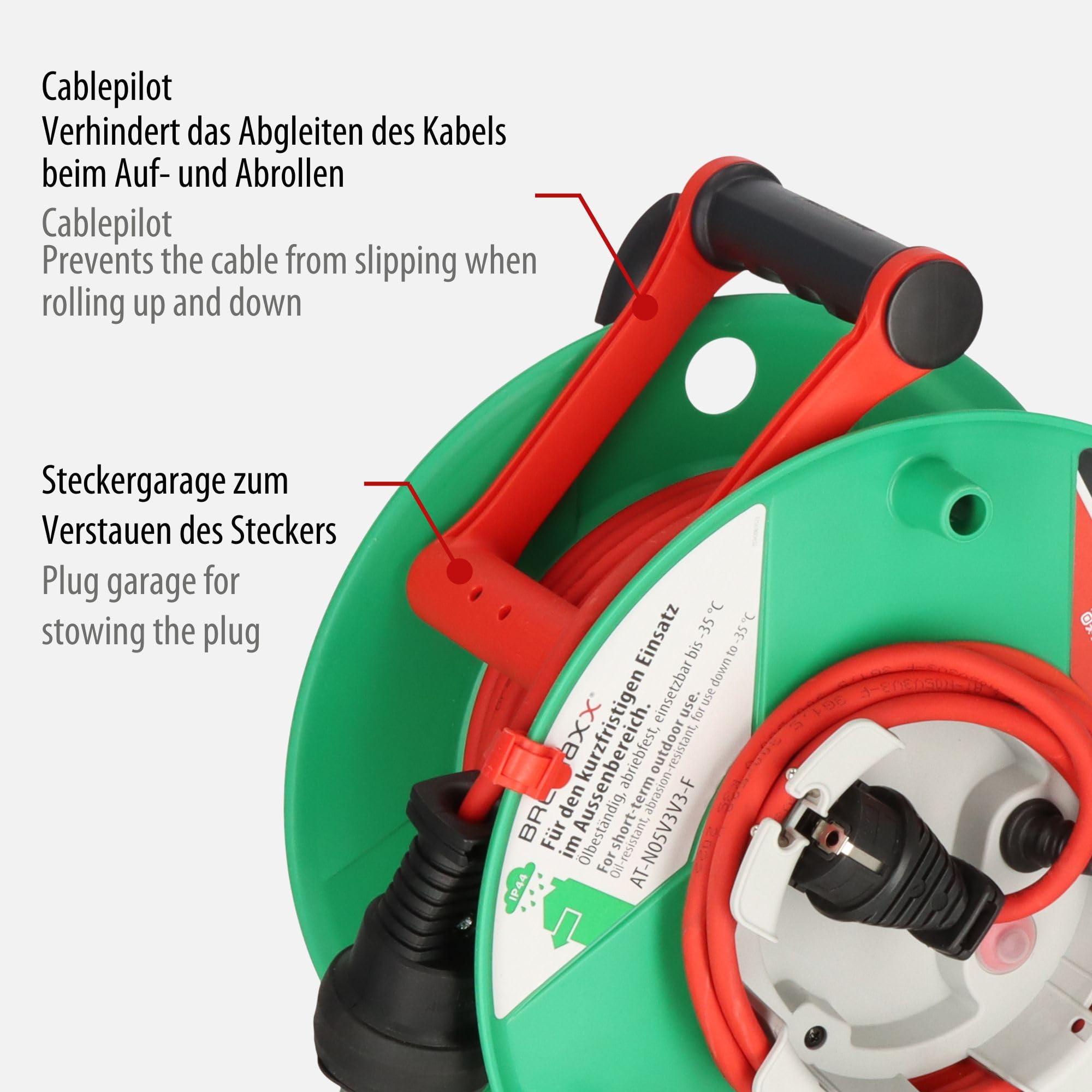 Brennenstuhl Garant G Bretec IP44 - Avvolgicavo per tosaerba con cavo da 38 + 2 m, in plastica speciale, uso a breve termine in esterni, made in Germany