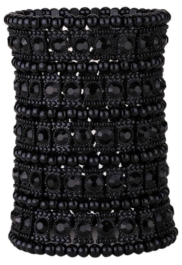 YACQ Women's Multilayer Stretch Cuff Bracelets Fit Wrist Size 6-1/2 to 7-1/2 Inch - Soft Elastic Band & 5 Row Crystals - 3-1/4 Inch Wide - Lead & Nickle Free by YACQ - Used condition - US$11.67