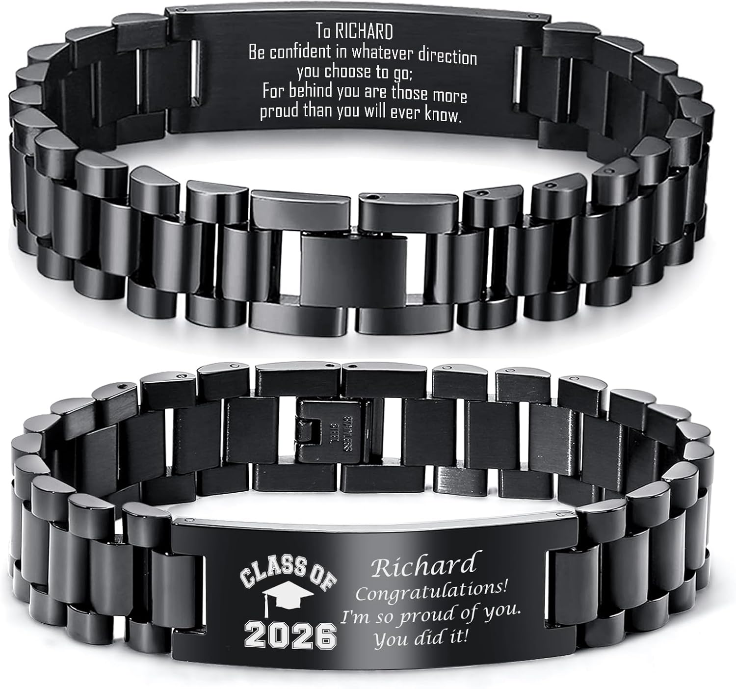 MEALGUET Graduation Gifts for him,Customizable Graduation Bracelet, Inspirational College Graduate Class Of 2026 Gift, Stainless Steel Handsome Link Bracelets for College Graduates