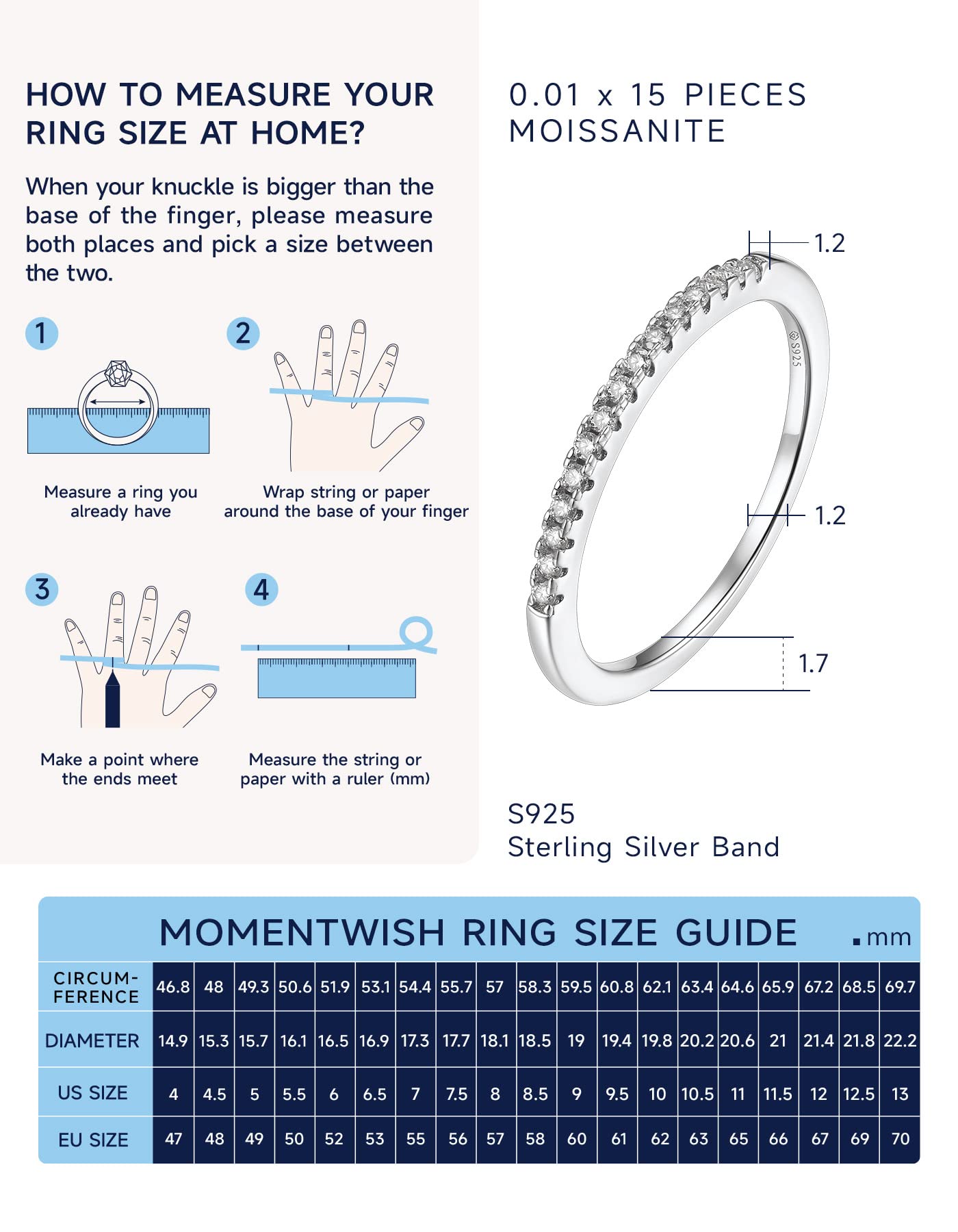 MomentWish Anelli Donna, Anello di Fidanzamento Moissanite VVS1 D Colore Fedine Fidanzamento Coppia Eternità Anello Anelli Sottili Anelli Donna argento 925 Regalo di nozze per Donna Sposa