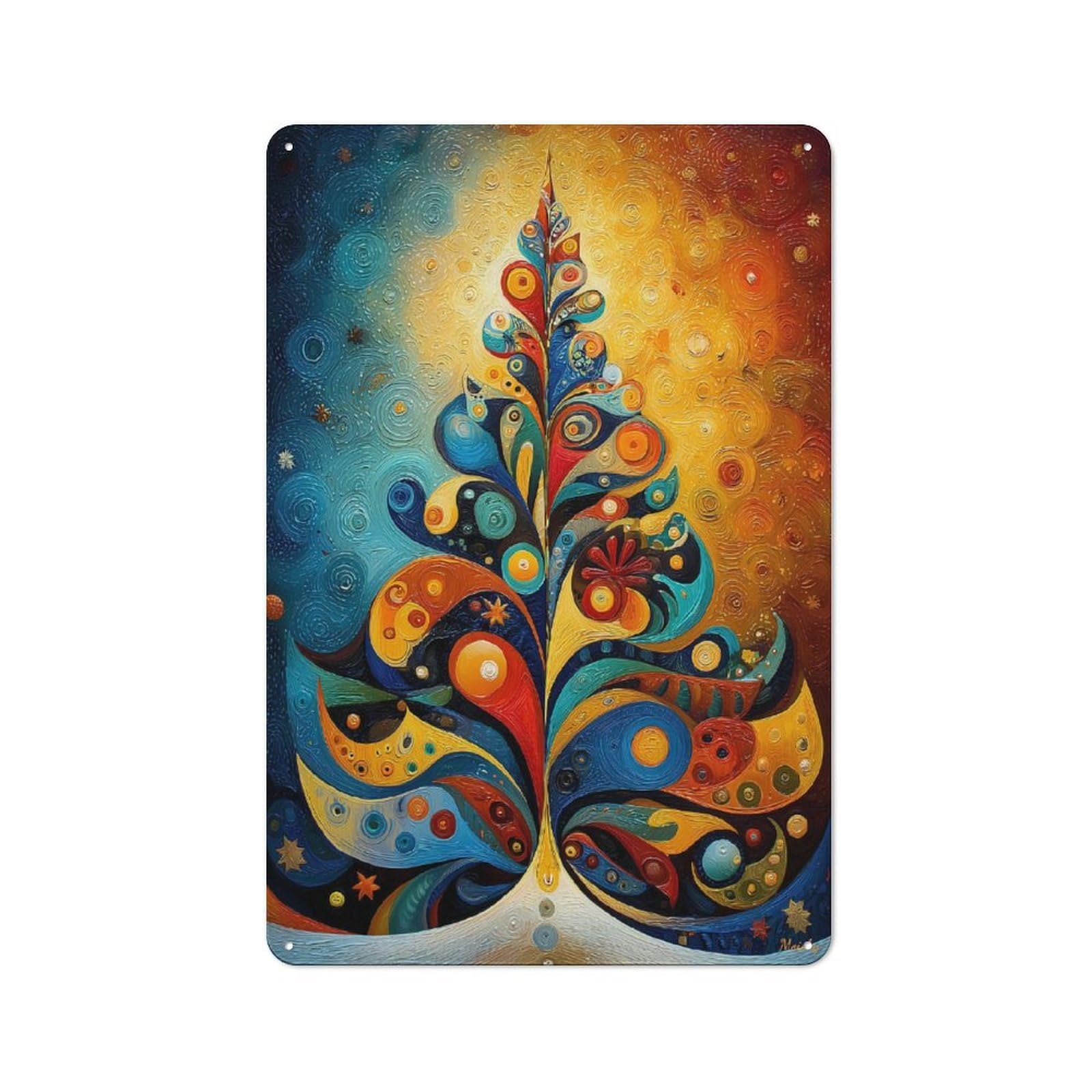 Junmoney Celestial Tree Of Light – Abstract Holiday Ge Ometry Vintage Metal Wall Decor 30X20cm, Tin Wall Sign For Restaurant, Kitchen, Counter Or Breakfast Nook