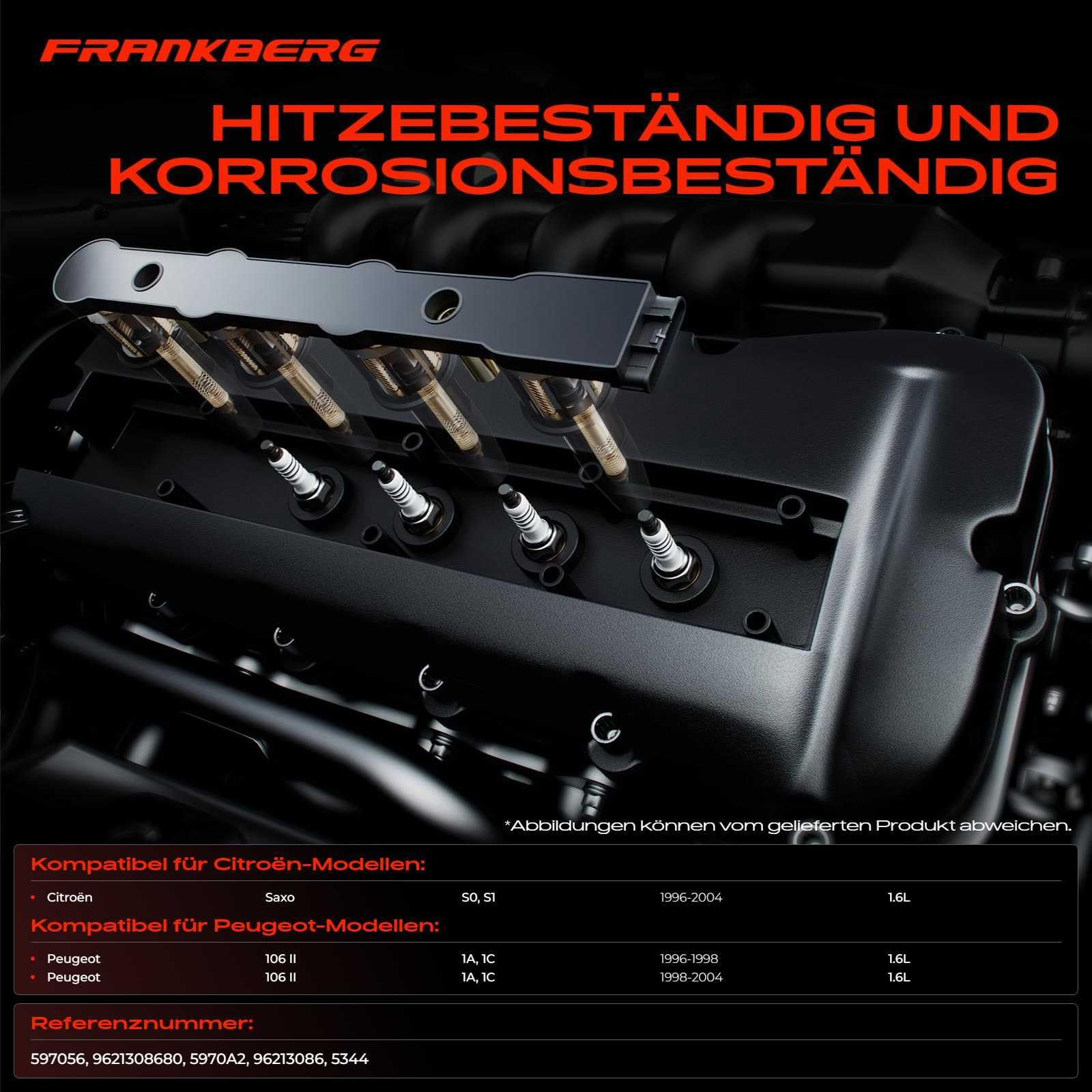 Frankberg bobina di accensione + 4 candele a 4 Poli 96213086 | Compatibile con: Saxo S0 S1,106 II 1A 1C