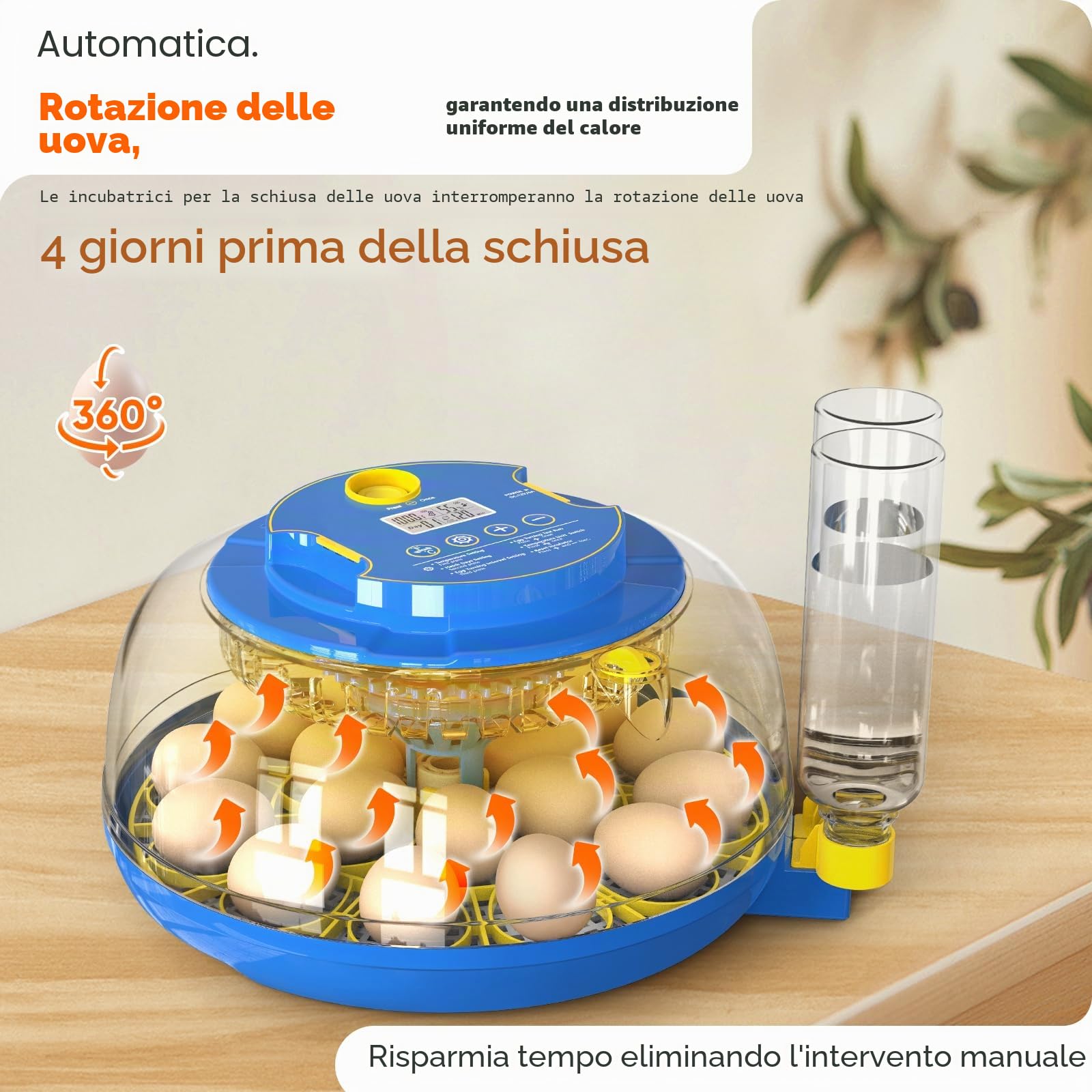 Incubatrice Automatica per Uova, 18 Uova, Aggiunta automatica d'acqua | Incubatrice Automatica, Girauova Automatico, Controllo Temperatura e Umidità, con ovoscopio, per Polli, Anatre e Quaglie