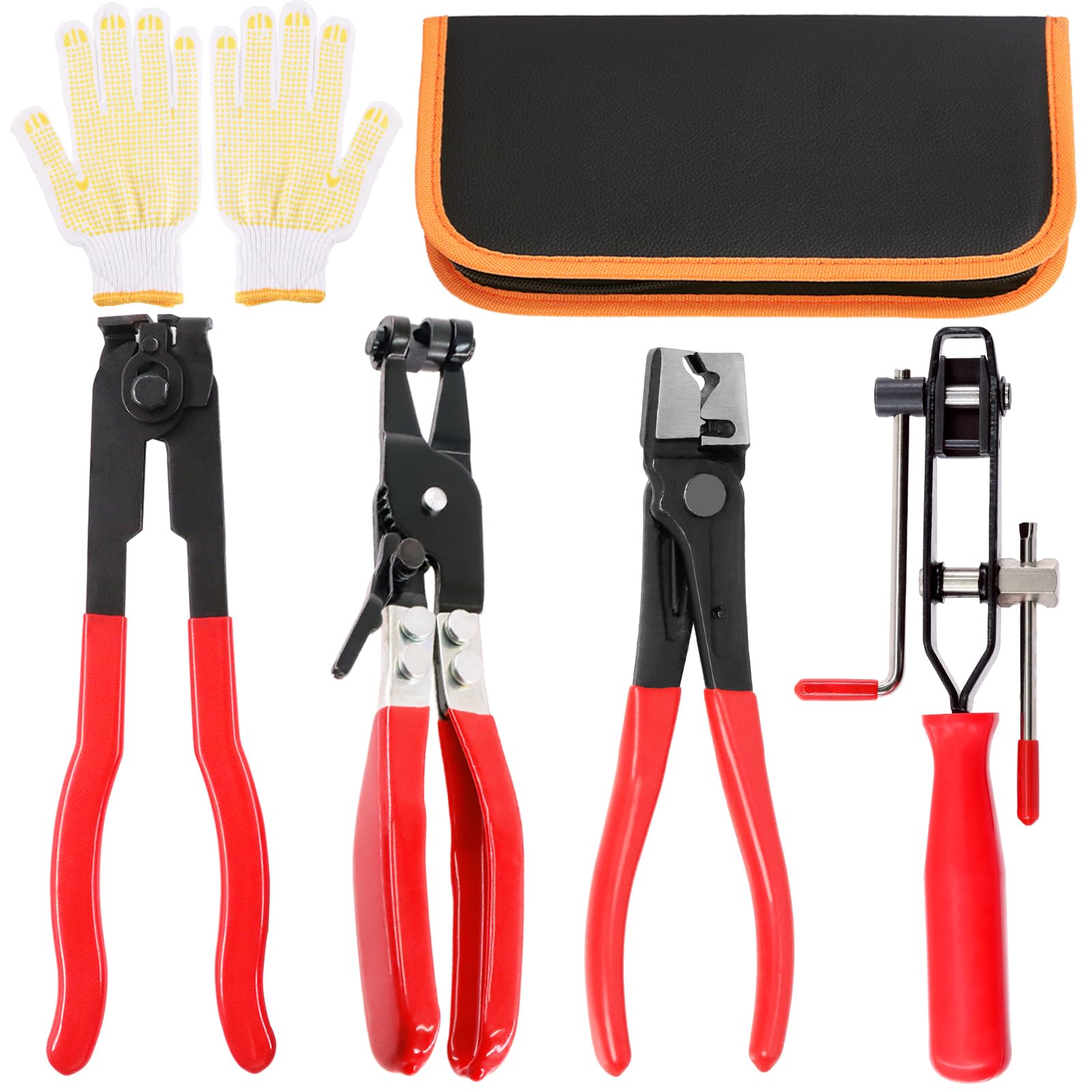 Keadic 5Pcs CV Joint Axle Boot Clamp Pliers, Hose Clamp Pliers, Clic-R Type Plier CV Boot Clamps Kit with Gloves