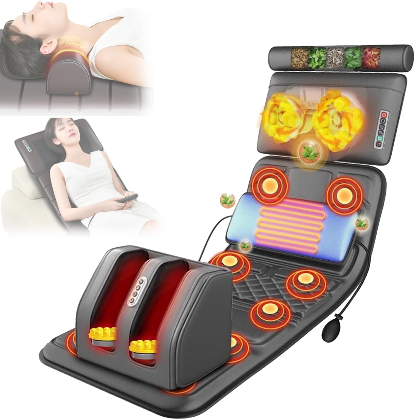 Esterilla de Masaje de Cuerpo Completo con Calor, colchón de Masaje para aliviar el Dolor de Cuello, Espalda, Cintura y piernas para Mujeres y Hombres