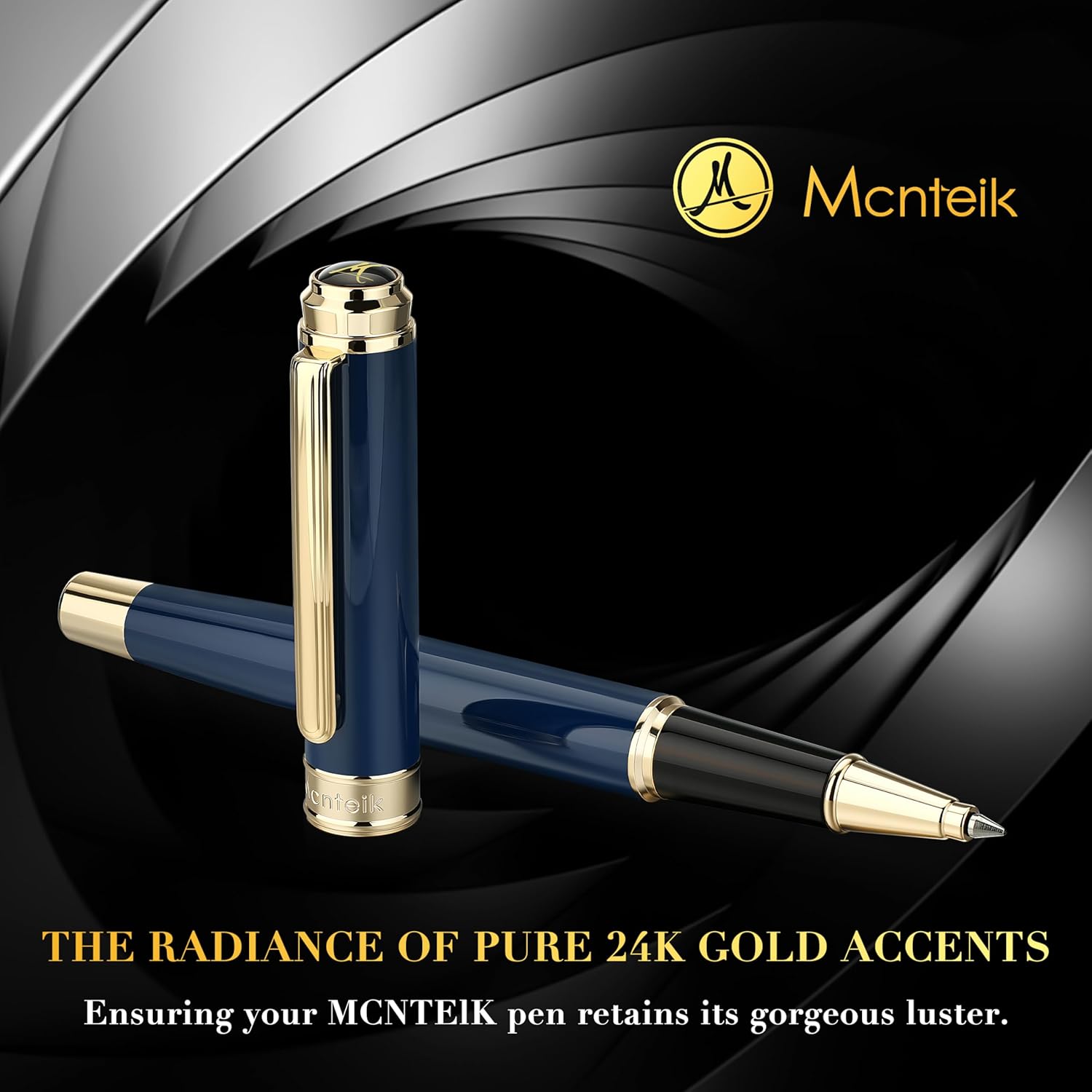 MCNTEIK 317 Rollerball - Stunning Luxury Blue Lacquer Pen with 24K Gold Finish, Schmidt Black Ink Refill, Fancy Gift Set for Men & Women, Professional, Graduation Executive Office, Nice Classic Pens