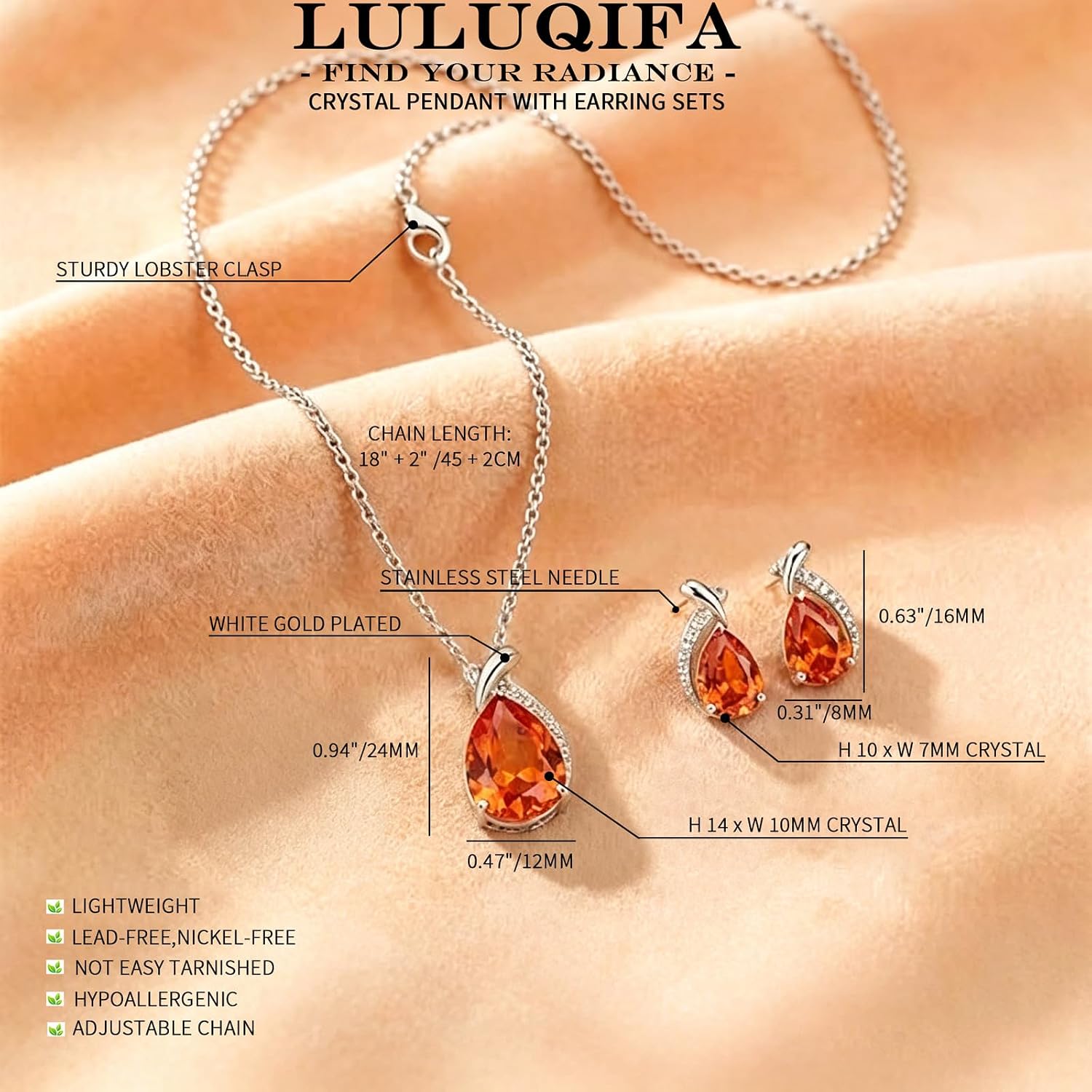 Mermaid Teardrop Pendant Necklaces with Stud Earrings Jewelry Sets for Women Crystal Pear Birthstone Charm White Gold Chain Trendy Costume Accessories for Wife Anniversary Mom Birthday Gifts image 4