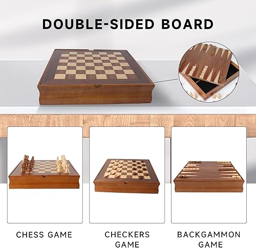 Vista 25 de GSE Games & Sports Expert Juego de ajedrez de madera de 15 pulgadas, juego de tablero de ajedrez plegable con ranuras de almacenamiento de piezas