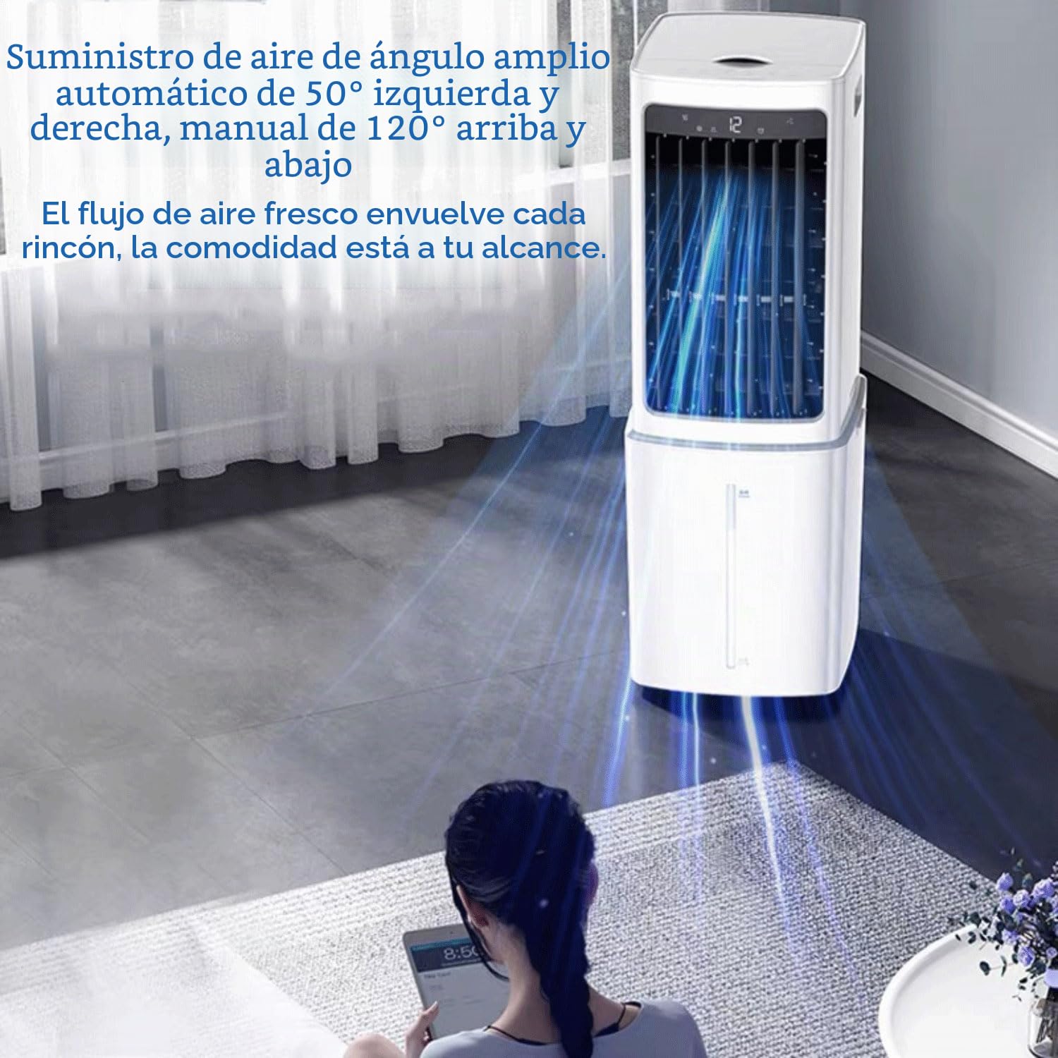 Aire Acondicionado Portátil 12 L Enfriador de Aire sin Tubo 3 Modos 3 Velocidades Climatizador Evaporativo Silencioso Temporizador de7.5 H Control Remoto Ventilador de Enfriamiento para Hogar