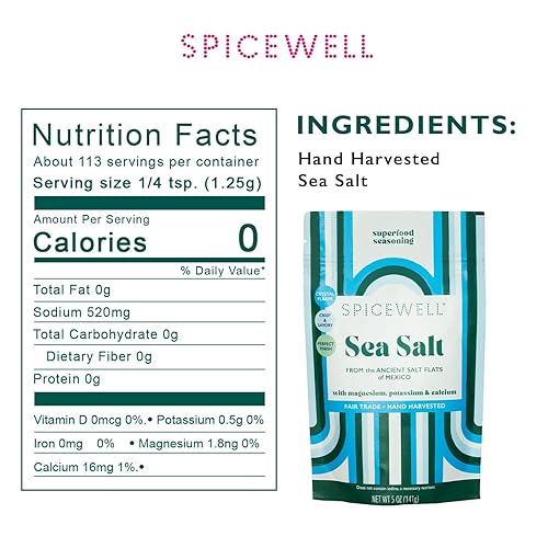 Miniatura 2 de Spicewell Bolsa de sal marina  Sal marina artesanal cosechada a mano, alta en electrolitos, magnesio, potasio y calcio. Lona de plástico, sin yodo,