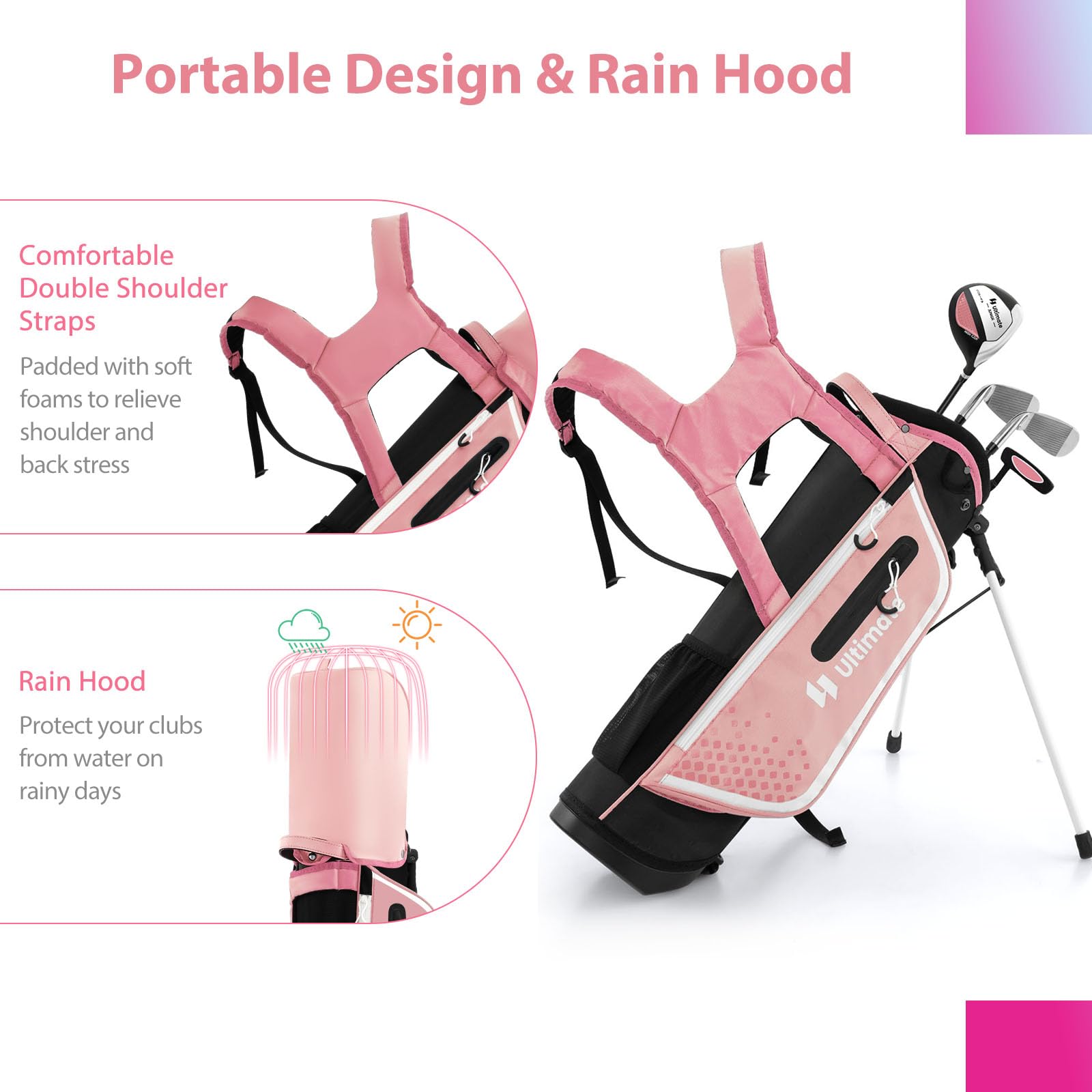 LIFEZEAL Komplettes Golfschläger-Set für Kinder, Golftasche mit 4 Golfschlägern, Tragbares Golfbag mit Stauraum, Trolleybag Junior mit Schultergurten, Ideal für Jungen & Mädchen von 8-10 Jahren