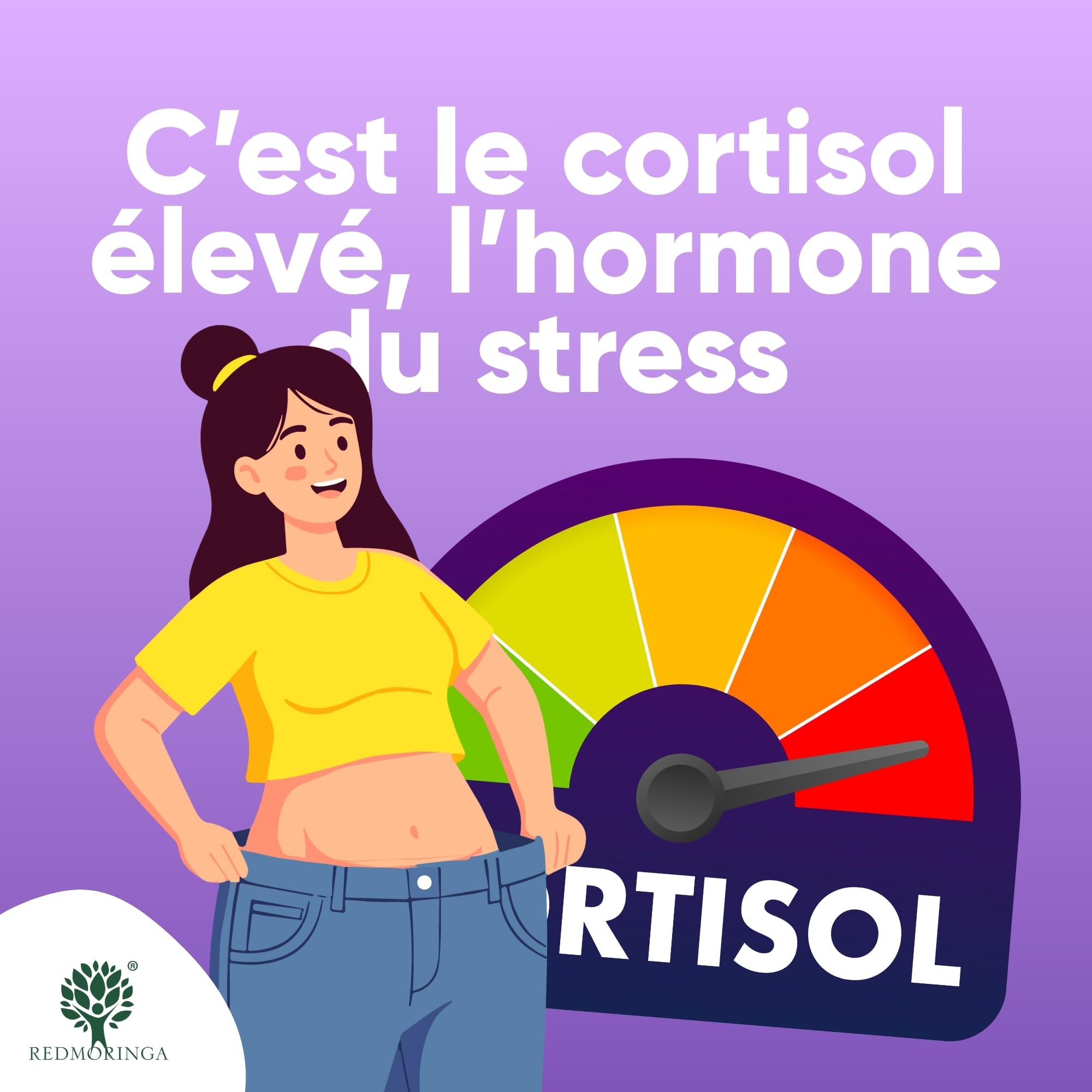 LOW CORTISOLO – Phosphatidylsérine 450 mg + Moringa Oleifera BIO | Pour abaisser le cortisol, ventre de stress | Complément mémoire et concentration | 150 gélules végétales Made in Italy | RedMoringa
