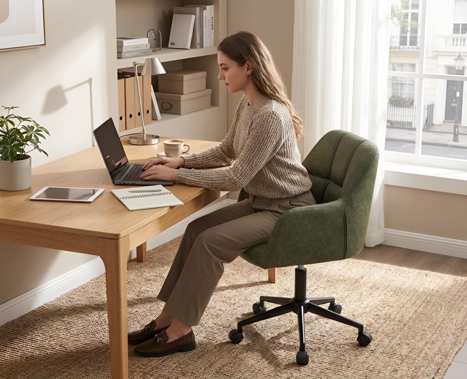 Ya-Home Bürostuhl PU-Kunstleder mit Rollen, Drehstuhl höhenverstellbar Schreibtischstuhl Dicker Rückenlehne Homeoffice Stuhl komfortabler für Arbeitszimmer, Schlafzimmer,Grün