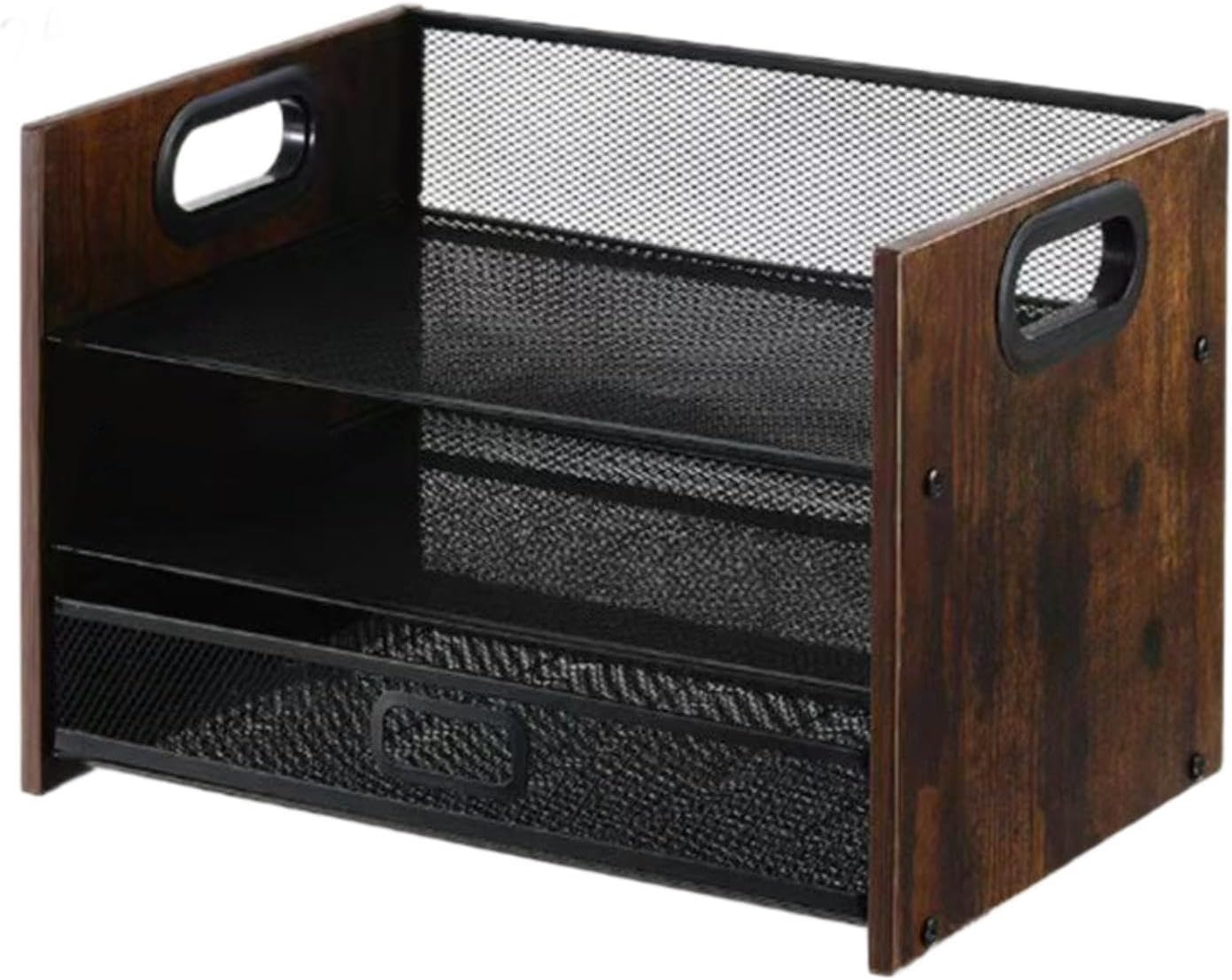 木製デスクオーガナイザー、ハンドル付きファイルオーガナイザー、ノートブック用木製ペーパートレイ, 3段