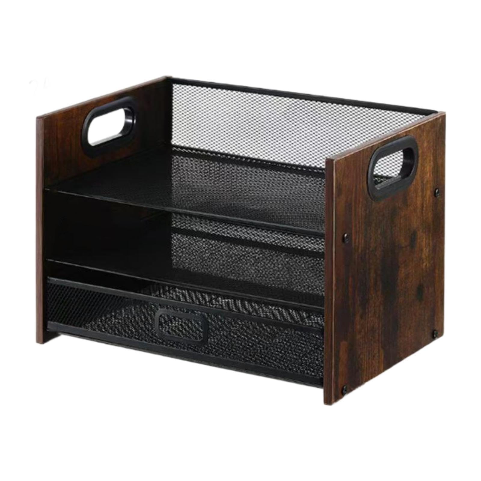 predolo Schreibtisch-Datei-Organizer, Schreibtisch-Organizer aus Holz mit Schublade, abgestuft mit Griff, Papierablage aus Holz für zu Hause, 3-stufig