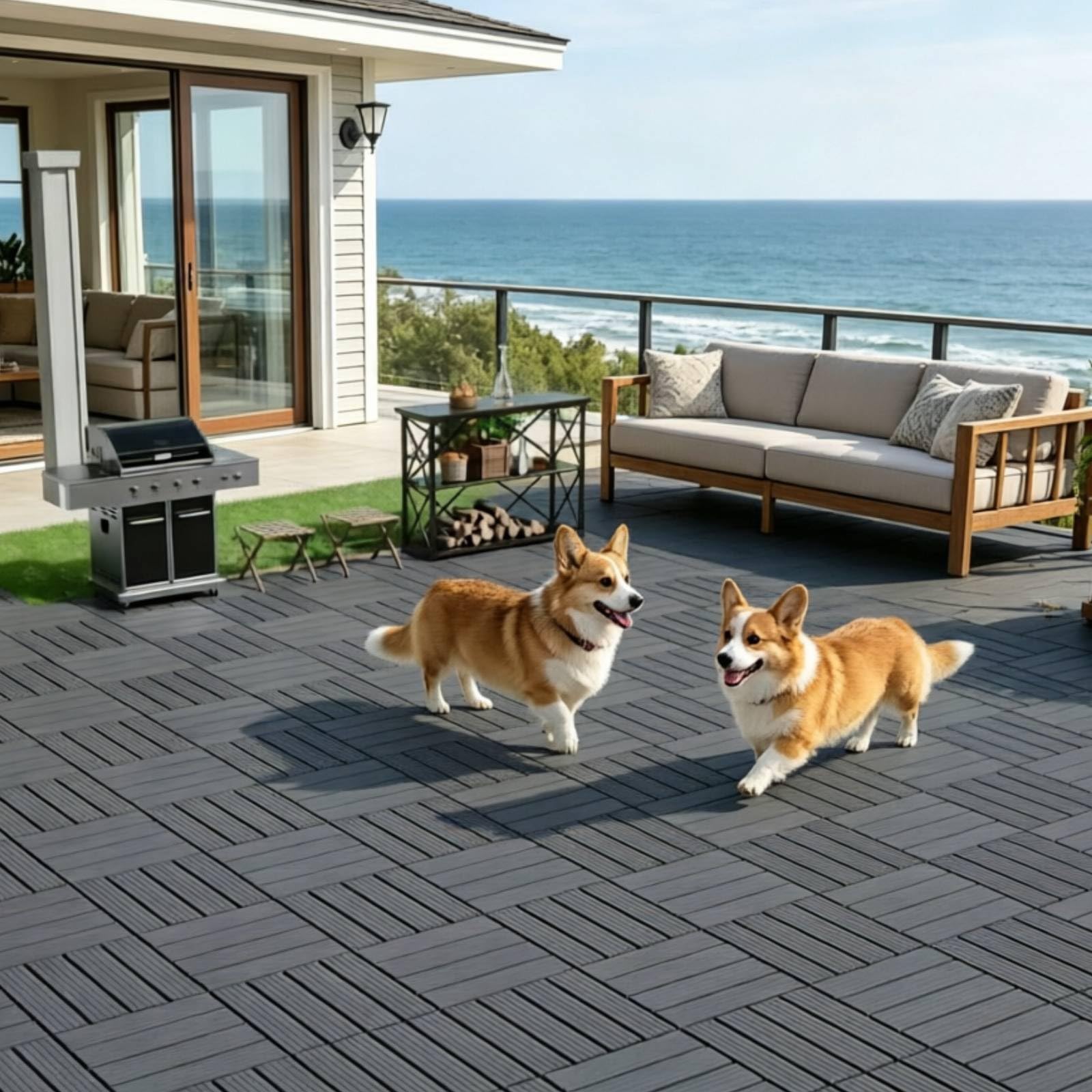 Airsell 44 Pcs(30X30cm-3.96 ㎡) Interlocking Deck Tiles | Plastic Outdoor Flooring for Patio, Garden & Balcony | Waterproof & All-Weather | Anti-Slip Surface (Dark Gray TW- 44 Pcs (3.96 ㎡))