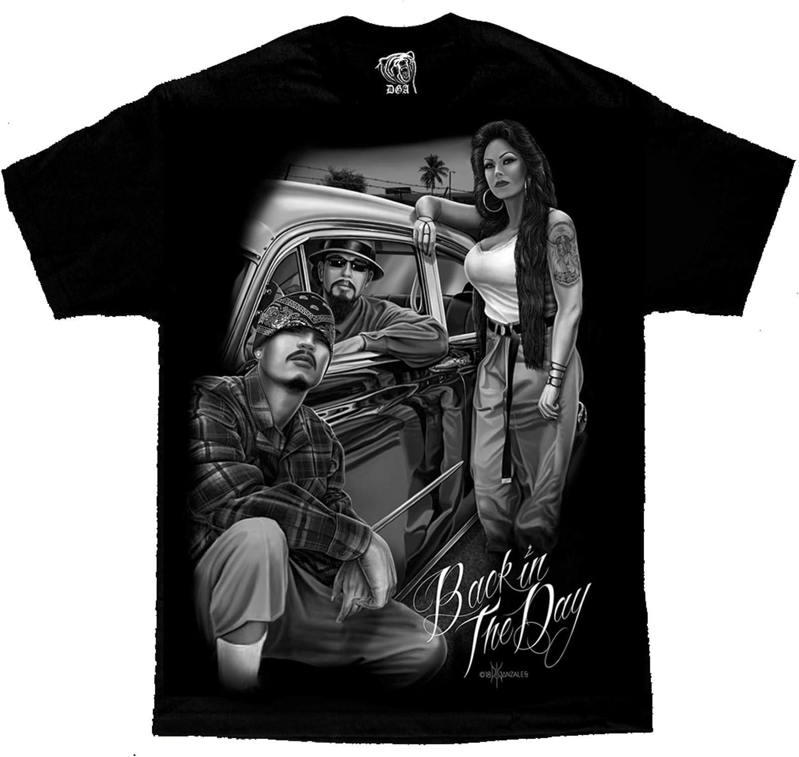 DGA David Gonzales ArtBack in The Day Cholo Chola Chevy Bomb Lowrider David Gonzales Art DGA T Shirt