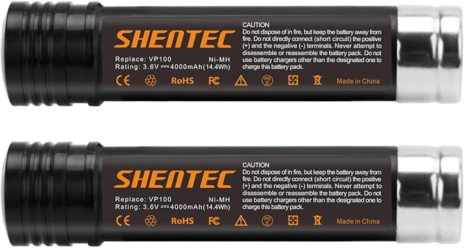 Shentec 2-Pack 4000mAh 3.6V Replacement Battery Compatible with Black & Decker Versapak Vp100 Vp105 Vp110 Vp142 Vp143 Sears-Craftsman Pivot180 PLR36NC S100 S110 151995-03 387854-00 383900-03, Ni-MH