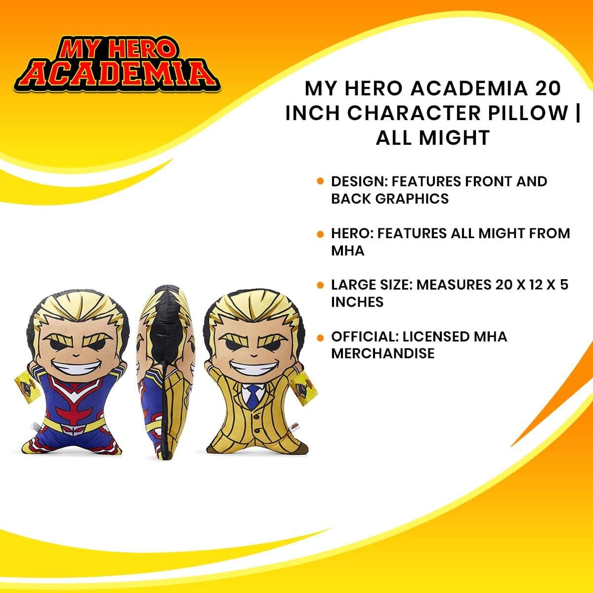 Official My Hero Academia Character Pillow - 20-Inch All Might Doll Body Replica - Gift for Friends, Family, and Fans - Bed, Couch, Room Decoration - Soft Throw Cushion - Licensed Merchandise