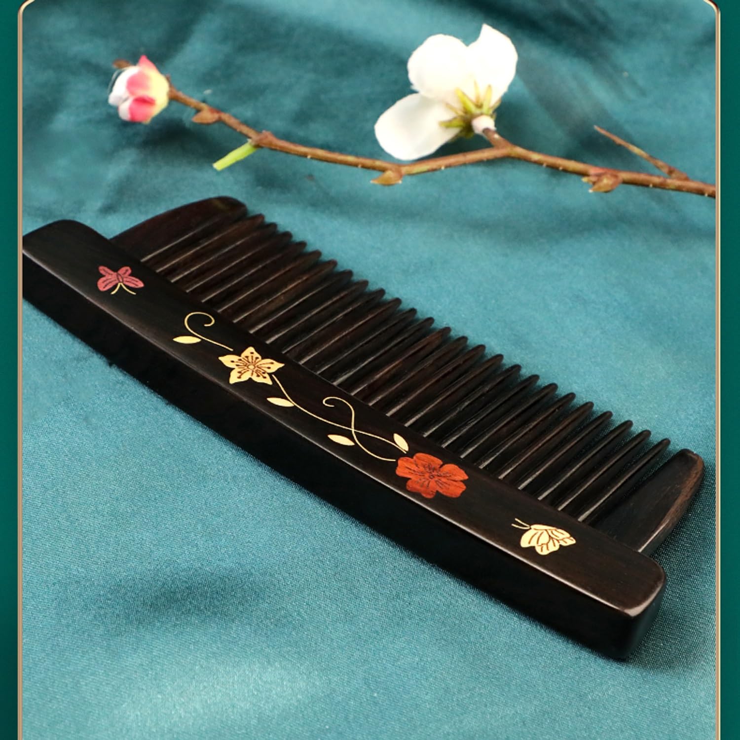 Peine para el Cabello, Peine de sándalo de Dientes Finos Hecho a Mano, peines de Madera Vintage para Cabello Rizado y Cabello Largo y Liso (sándalo Negro A)