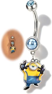 OUFER | Minions 14G Dangle Belly Button Ring 10mm Belly Piercing Jewelry | Hypoallergenic 316L Surgical Steel 10mm Navel Rings, James Minion Dangle Navel Piercing Jewelry for Women Men