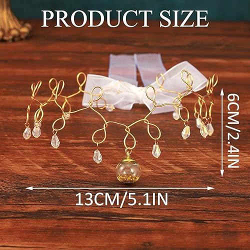 Miniatura 5 de Aukmla Diadema dorada con diamantes de imitación, cadena de pelo de boda, disfraz de Halloween, diadema de graduación, accesorios para el cabello