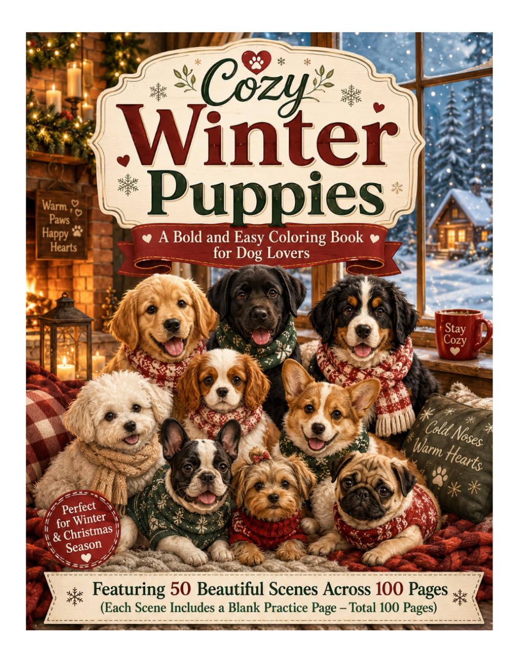 Cozy Winter Puppies: A Bold and Easy Coloring Book for Dog Lovers (Cozy Dog Life Collection)
