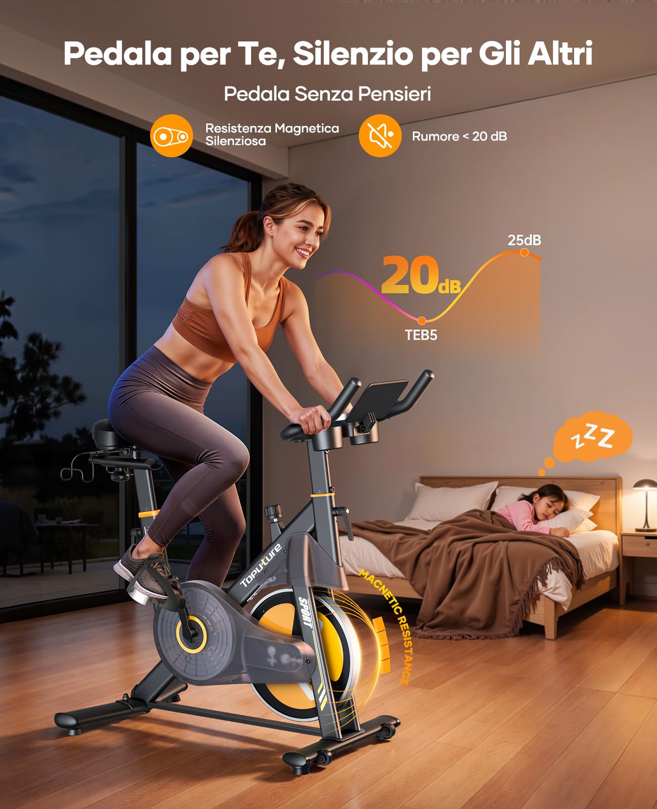 2026 Nuova Toputure Cyclette da Casa con Resistenza Elettromagnetica, Cyclette per Casa con Controllo App, Display Touchscreen, Cardiofrequenzimetro, Ultra Silenziosa, Supporta fino a 150 kg