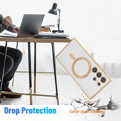 Miniatura 5 de Yetagso Funda magnética para Samsung Galaxy S24 Ultra, funda transparente galvanizada para Samsung S24 Ultra con protección de cámara, a prueba de