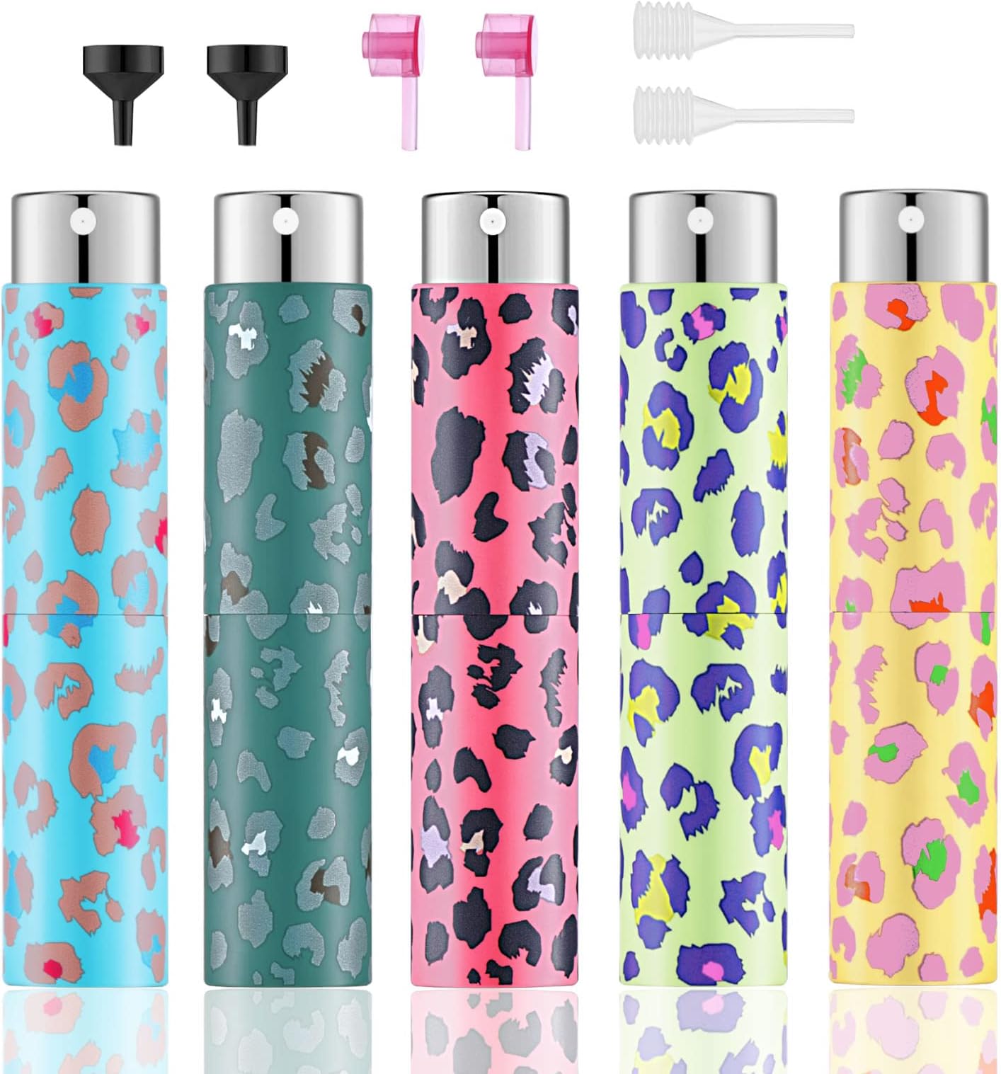 Lil Ray8ML Refillable Perfume Atomizer Spray Bottle for Travel (5 PCS) Mini Sprayer Dispenser for Perfume Cologne Fragrance, Leopard Print(5 Colors)