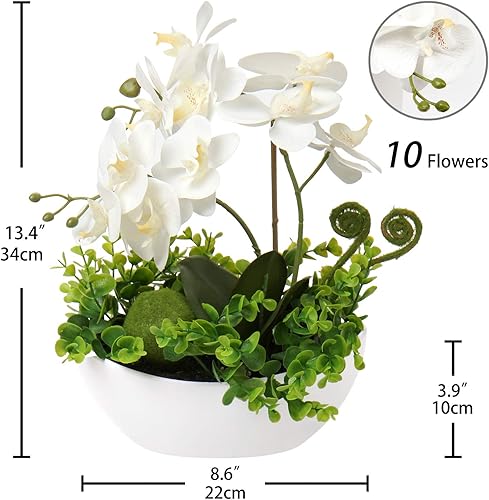 Vista 21 de Briful Orchids Artificial Flowers 16" Small Fake Orchid Pink Phalaenopsis Orchid Flower Arrangements with Ceramic Vase Faux Orchid for Home Bathroom