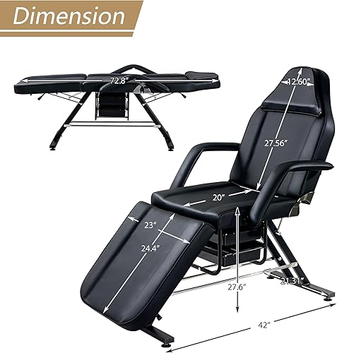 Miniatura 3 de Sillas, Salón de masaje Tatuaje Silla con dos Bandejas Esteticista Cama con Taburete Hidráulico, Multiuso Mesa de Cama Facial de 3 Secciones,